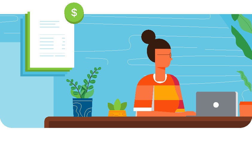 Small business owner creating an invoice at their desk